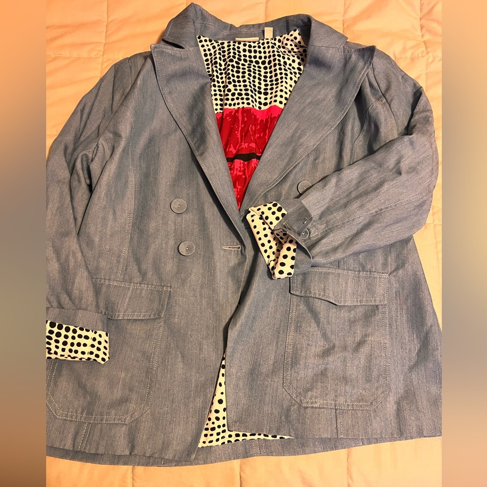 NWOT Blue Blazer w/black and white polka dots. Eva Mendez line. XL petite.
